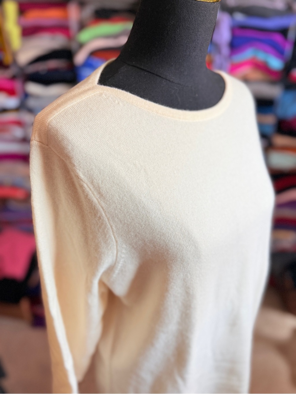 Lightweight Cream Boat/Crewneck Cashmere Sweater